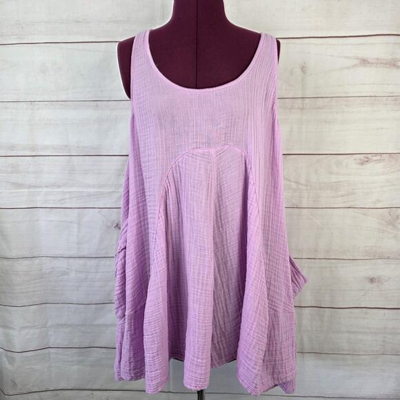 Free People Tunic Top Womens Small Purple Cotton Boho Sleeveless Pocket Flowy - Picture 1 of 11